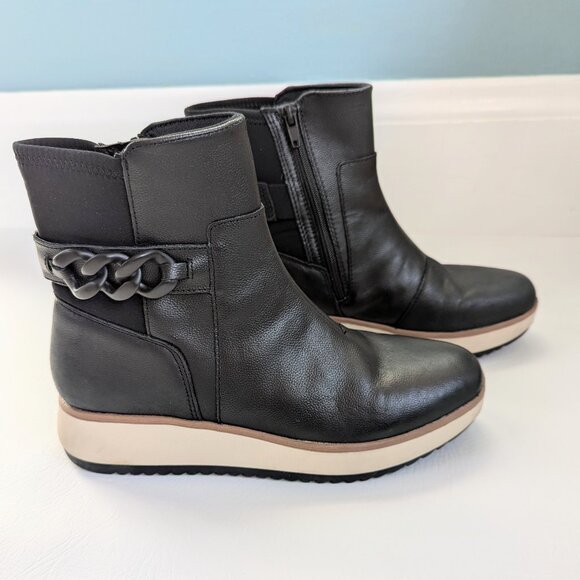 Clarks Collection Zylah Rose Platform Ankle Boot Size 8 Black Leather - Picture 1 of 10